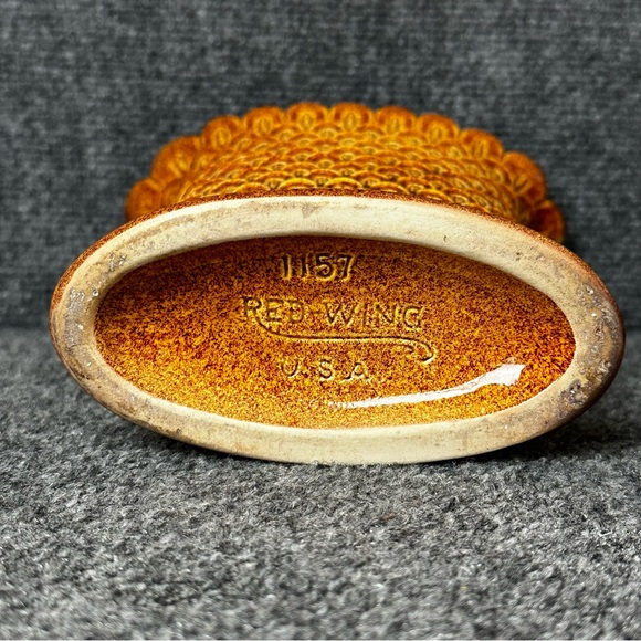 Vintage 1940s Red Wing Pottery footed vase 1157 textured scales brown gold boho - Picture 2 of 10